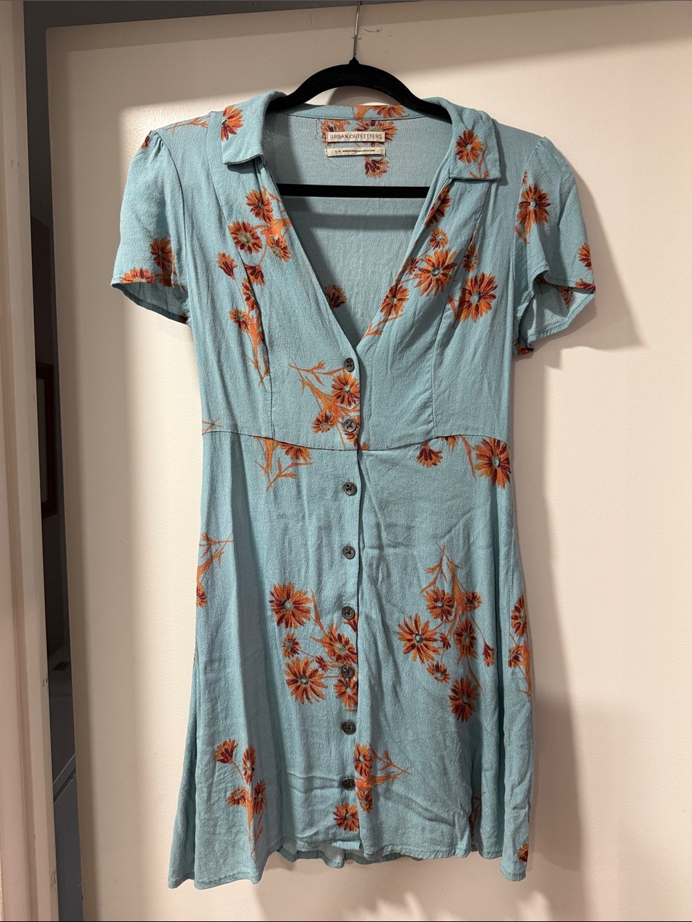 Urban Outfitters Light Blue Floral Button-Front Mini Dress